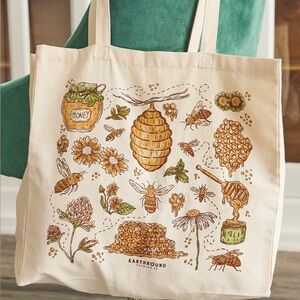 EARTHBOUND Honey Bee Canvas Tote Bag - Cream and Brown